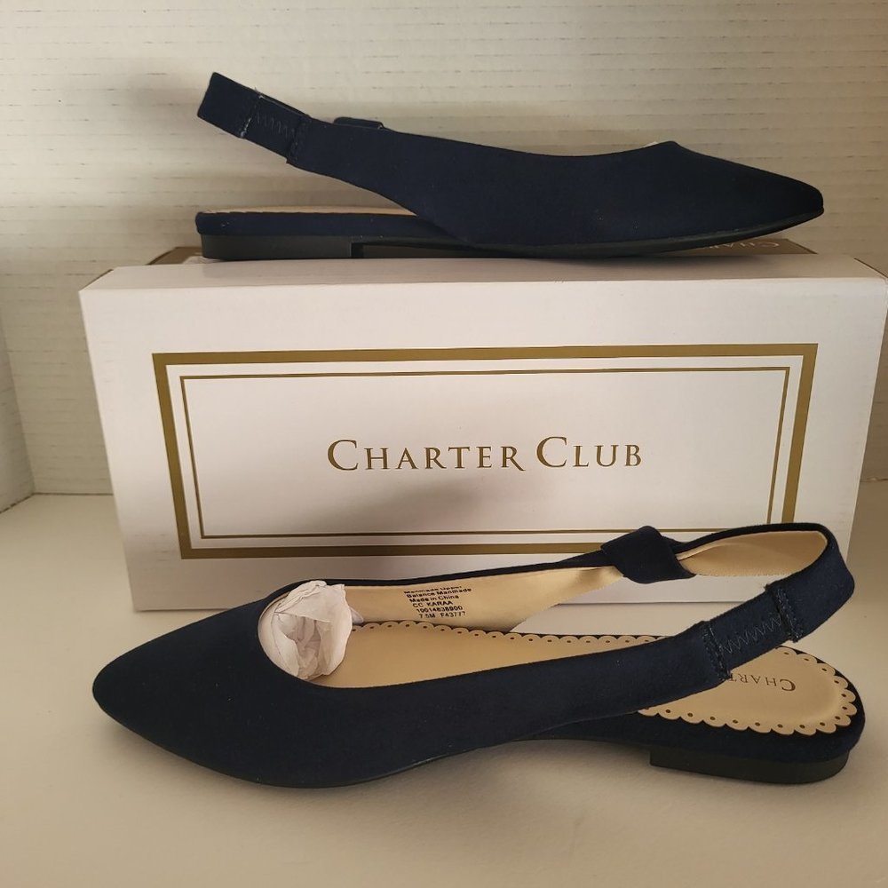 CHARTER CLUB - Karaa Slingback Flats - 7.5 M navy blue